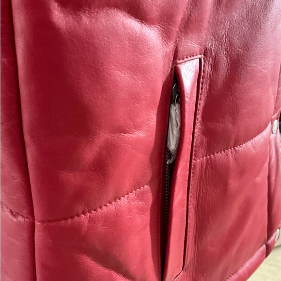 Tommy Hilfiger Red Leather Snap / Zip Vest Y2K  NWT $195 Size Large - Picture 2 of 9